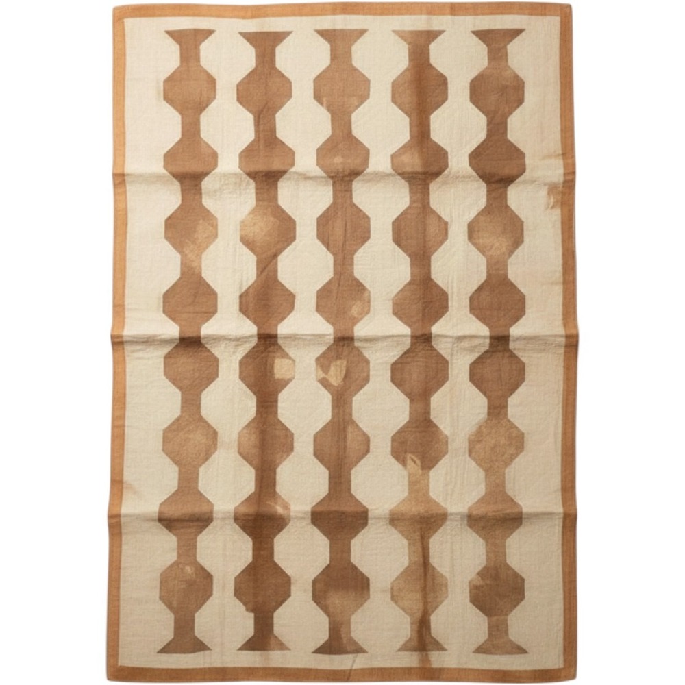 Antique Quilt Handmade Hourglass Spool Primitive Farmhouse Brown Cream 76x50"